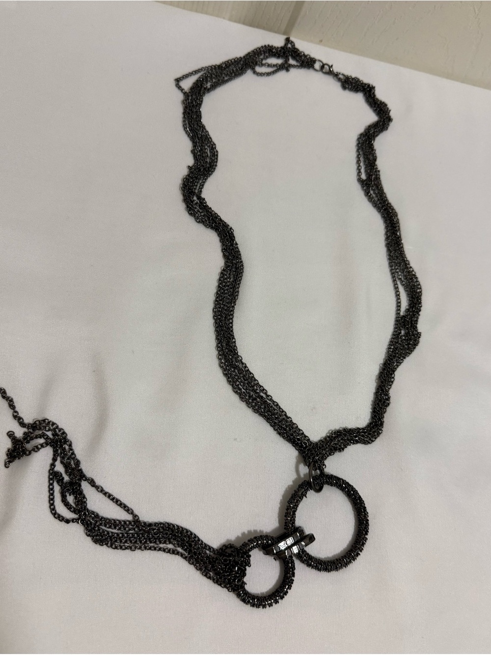 Gunmetal Multi-Chain Hoop Pendant Necklace - Women Jewelry